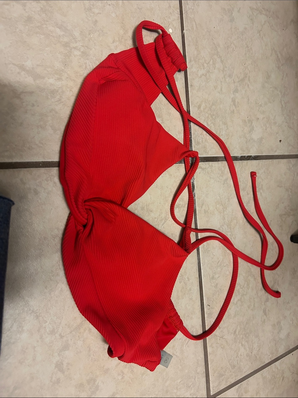 Red Ribbed Triangle Bikini Top - Women Swim